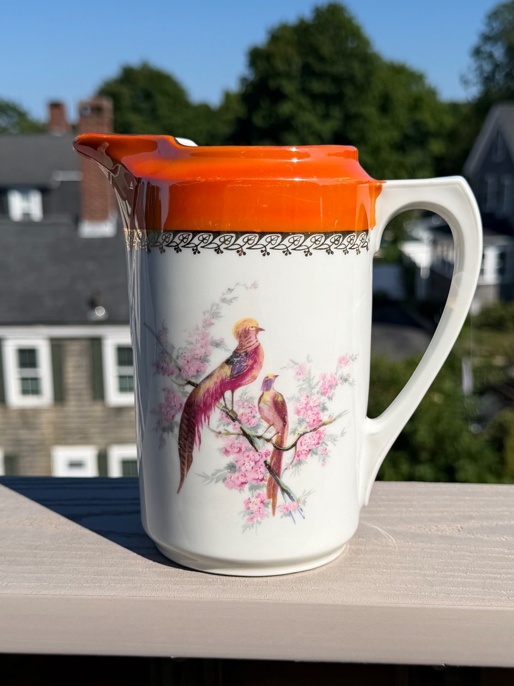 Vintage PK Unity German Porcelain Lusterware Bird & Floral Pitcher - Picture 1 of 11